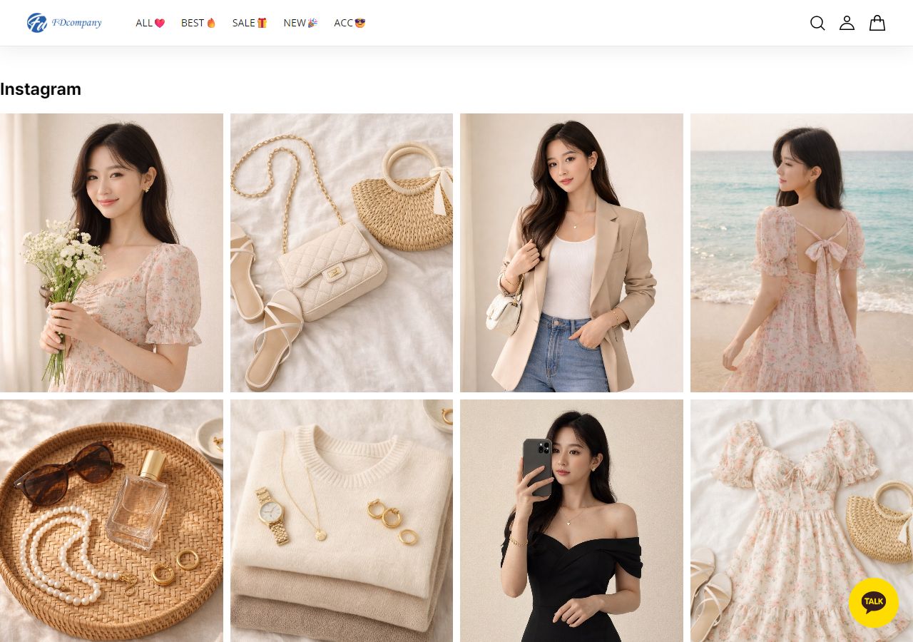 데모 쇼핑몰 메인 화면에 1초 인스타그램 피드가 표시된 모습